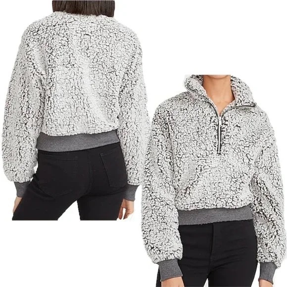 Express Women's Sherpa Sweater - Cream and Brown - Picture 3 of 7